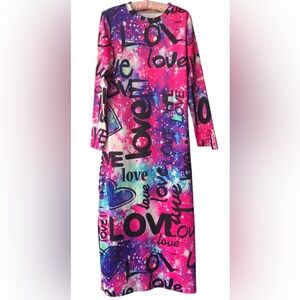 LOVE Print Red Pink Dress Colorful
